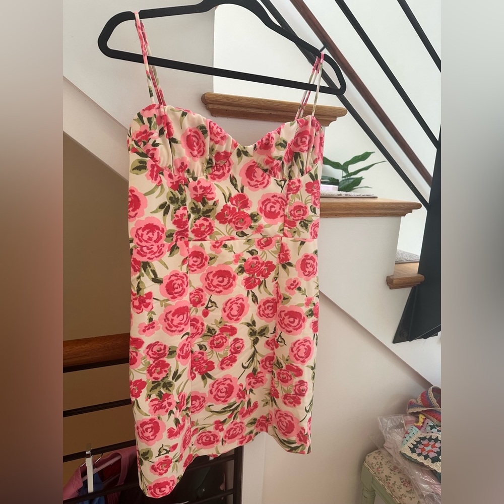 Zara Pink and Cream Floral Mini Dress